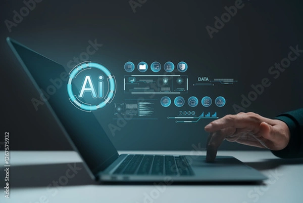 Fototapeta Humans use AI Artificial intelligence automation in their daily lives to help analyze data and prioritize their lives, automation to help business improve their efficiency, future technologies.