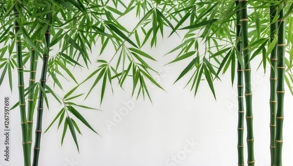 Fototapeta Bamboo Leaves Isolated with White Background and Space for Text Perfect for Natural Design and Eco-Friendly Themes