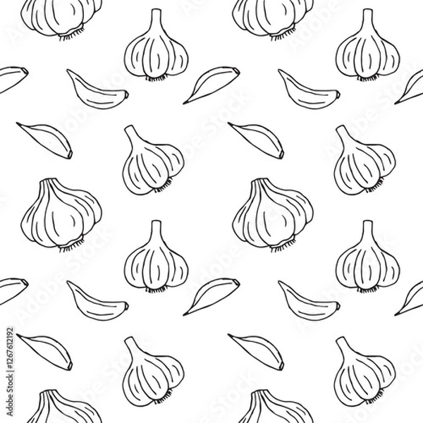 Obraz Garlic seamless pattern, hand drawn sketch, vector illustration
