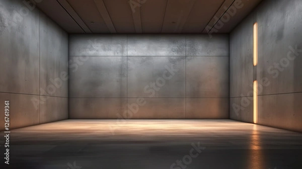 Fototapeta Abstract Concrete-Walled Room with Lit Backwall and Rough Flooring for Gallery Space