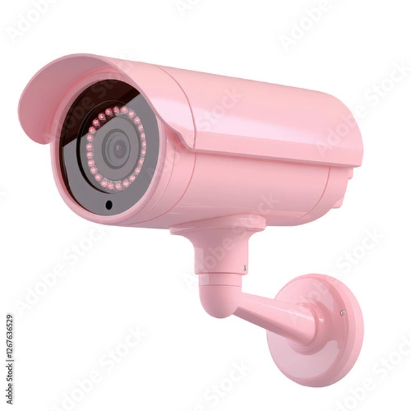 Fototapeta Pink security camera isolated on black background.