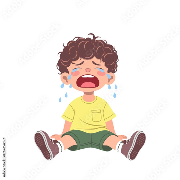 Obraz Crying boy. Vector color illustration on a white background.