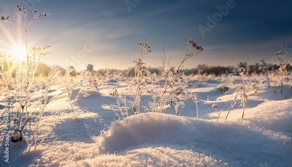 Obraz winter background with snowy field in sunlight