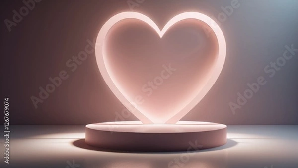 Fototapeta 3D podium in the shape of a soft pink heart with a blurry glossy surface