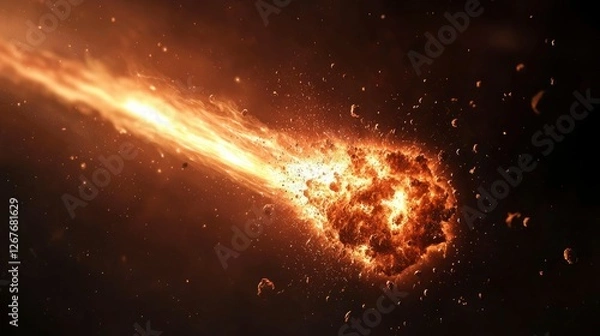 Fototapeta Fiery meteor hurtles, streaking across the cosmos, cosmic backdrop for sci-fi concepts