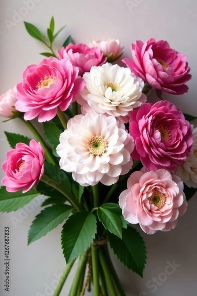 Obraz Abundant pink and white ranunculus bouquet, lush texture , soft, blossom, plant