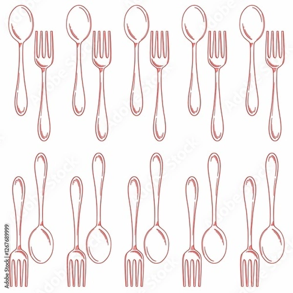 Fototapeta vector illustration of a set of cutlery, seamless floral pattern, fork seamless pattern design, vector fork pattern background, Kitchen icon. Set of fork spoon