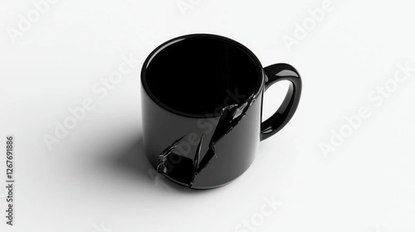 Fototapeta Broken Coffee Mug on White Surface Studio Shot Close Up Black Glossy
