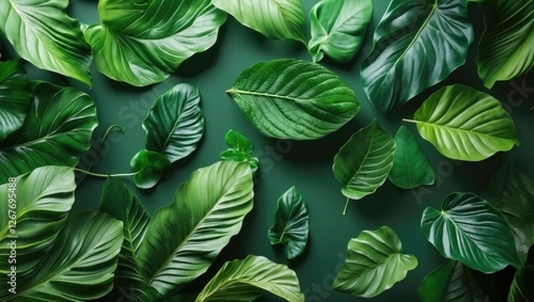 Fototapeta Lush Green Leaf Background with Varied Textures and Shades for Nature Inspired Designs and Decor.