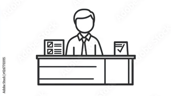 Obraz Office worker at desk, simple icon, documents, ready