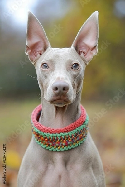 Obraz Handmade pet accessories stylish collars for dogs vibrant colors and unique patterns displayed against natural outdoor backdrop