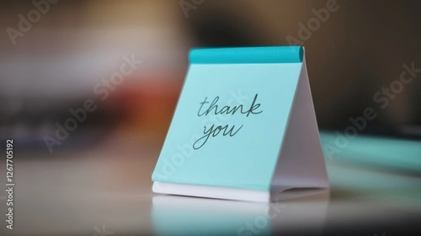 Fototapeta A turquoise thank you note rests on a surface