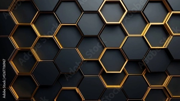 Obraz Abstract black and gold hexagon pattern background.