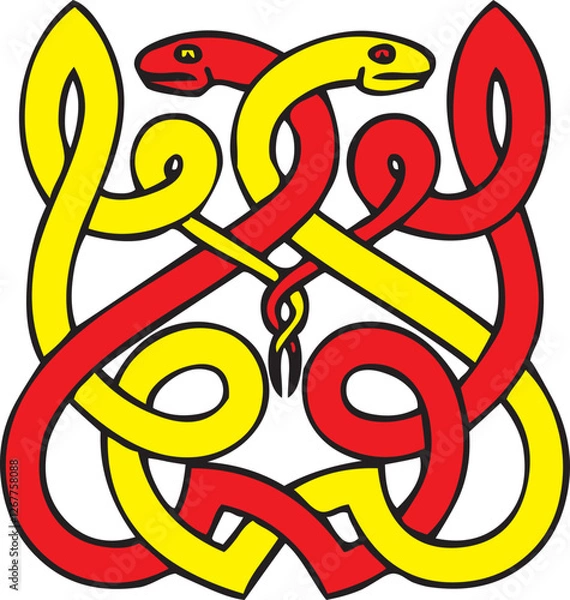 Fototapeta Due serpenti uno rosso e uno giallo che si intrecciano