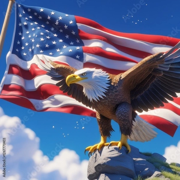 Obraz american eagle and american flag