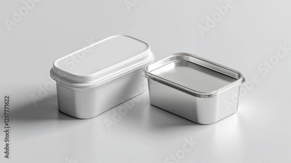 Fototapeta Dual Rectangular Containers in White and Metallic Silver for Storage
