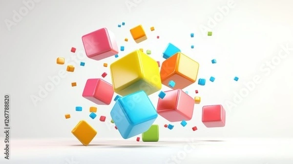 Fototapeta Colorful Floating Cubes Representing Business Strategy and Conceptual Data Visualization in a Modern Digital Environment
