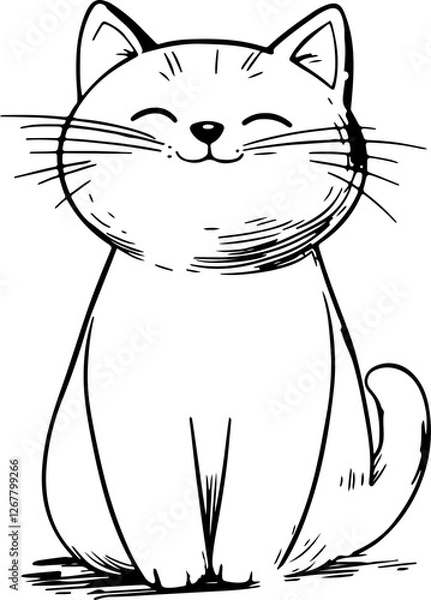 Obraz Cute sitting cat vector illustration in a kawaii cartoon style. Adorable chubby kitty with big eyes and smooth outlines. Perfect for stickers, prints, and children’s designs