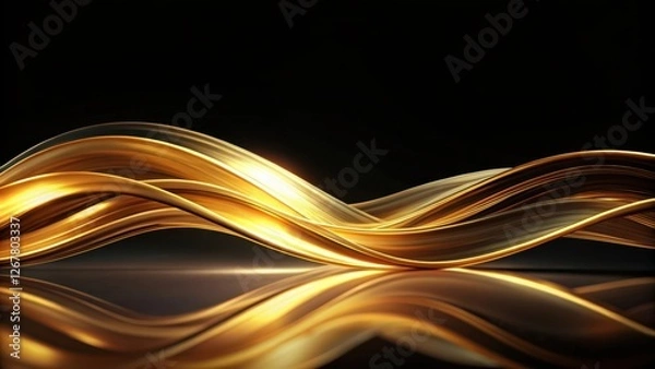 Fototapeta Abstract Gold Wave Reflection on a Black Background