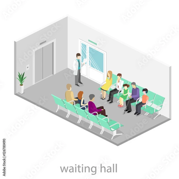 Fototapeta waiting room at the hospital. Visitors sit on the chairs in the corridor. patient waits to receive a doctor.