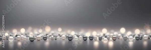 Fototapeta Golden and silver background with pearls on floor with bokeh light, soft focus and space for text