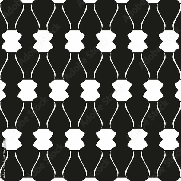 Fototapeta seamless pattern with black and white vases, set of black and white lingerie, bikini, Graceful Blooms in Glass Vase, flower vase, black and white silhouette illustration,Flower vase, vector.