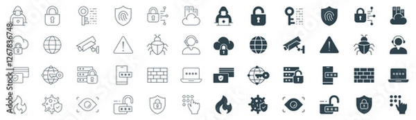 Obraz Cyber Security icon set vector in line and solid illustration