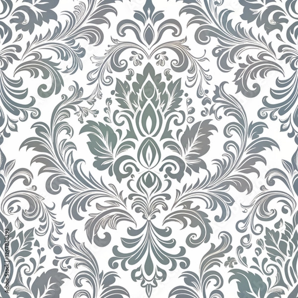 Fototapeta Gray color Damask seamless pattern element. Classical luxury old fashioned damask ornament on transparent background