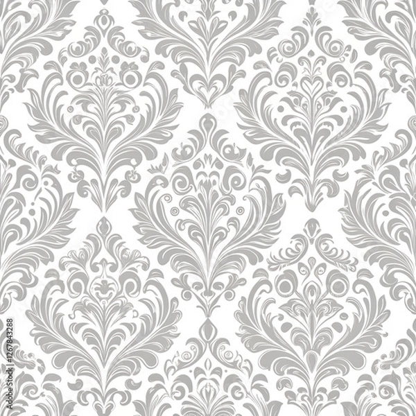 Fototapeta Soft Gray color Damask seamless pattern element  on transparent background