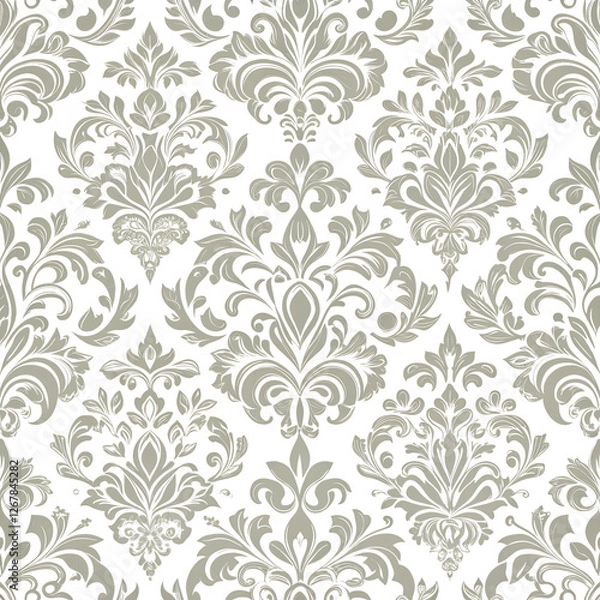 Fototapeta Soft Gray color Damask seamless pattern element background
