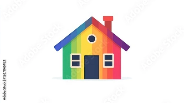 Fototapeta Rainbow house illustration, simple design, white background, home concept