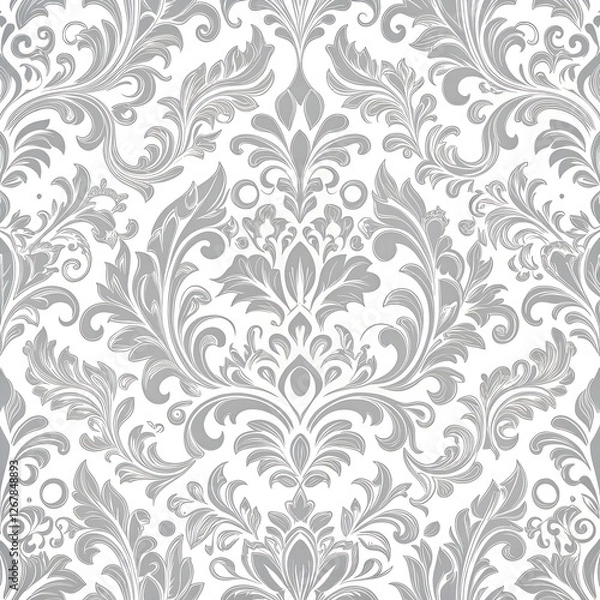 Fototapeta Soft Gray color Damask seamless pattern element background