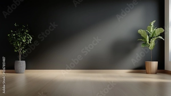 Fototapeta Plain Dimly Lit Room with Off-White Wall for Mockups