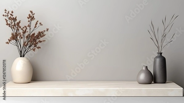 Fototapeta Neutral Beige Studio Table for Subtle Product Advertising