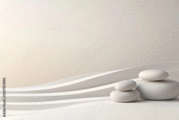 Fototapeta minimalist 3d abstract design of decorative stones arranged in flowing wave pattern on textured gradient background