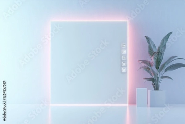 Fototapeta modern interactive wall panel in sleek white with glowing silver controls surrounded by minimalist background and ample