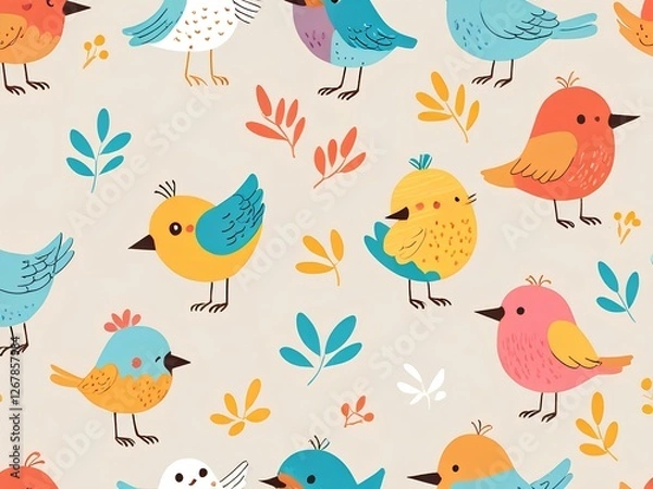 Fototapeta seamless pattern with birds and flowers