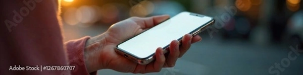 Obraz Close-up of woman's hand holding empty cell phone, hand, screen, phone