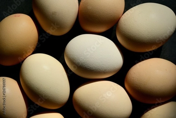 Fototapeta Colorful farm eggs. Abstract-art composition of eggs.