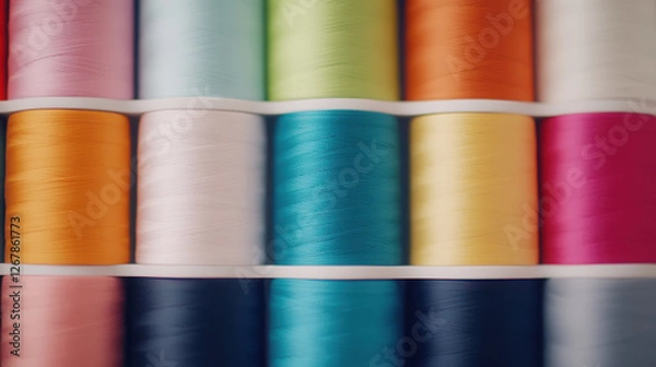 Obraz Close-up of colorful thread spools for sewing and craft projects