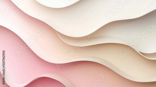 Fototapeta Soft pastel paper waves create a calming visual texture in gentle shades of pink and cream. Generative AI