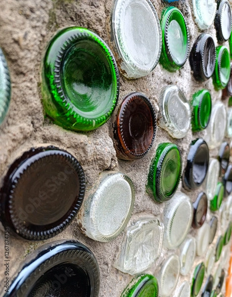 Obraz Concrete wall with multi-colored bottles