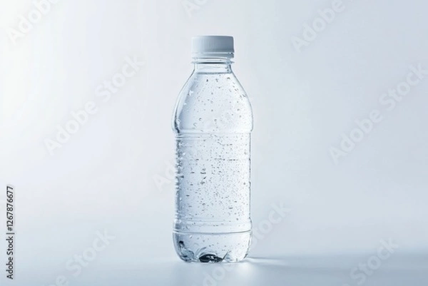 Fototapeta Refreshing tonic water bottle with vibrant bubbles isolated on a clean white background in a professional studio setting