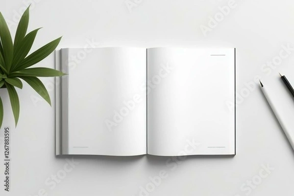 Fototapeta Blank hardcover book mockup. isolated on white background. Flat lay view. It can be used for promo, catalogs, brochures, magazines, etc. Ready for your design, book with white blank cover isolated.