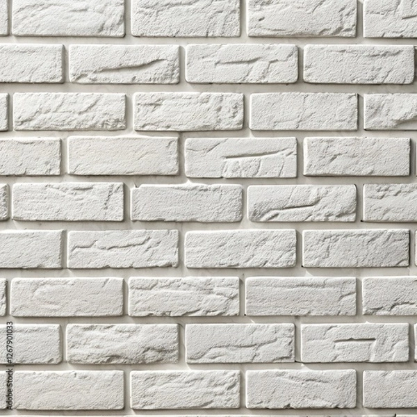 Fototapeta White brick wall with evenly sized rectangular bricks background.