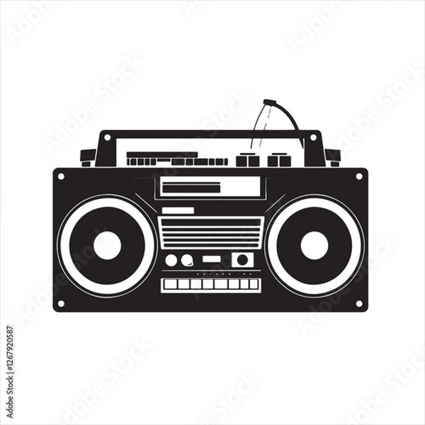 Fototapeta Simple Black and White Boombox Logo – Flat Design Vector