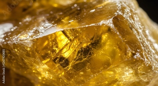 Fototapeta Macro Shot of Golden Amber Stone Displaying Natural Resin Details