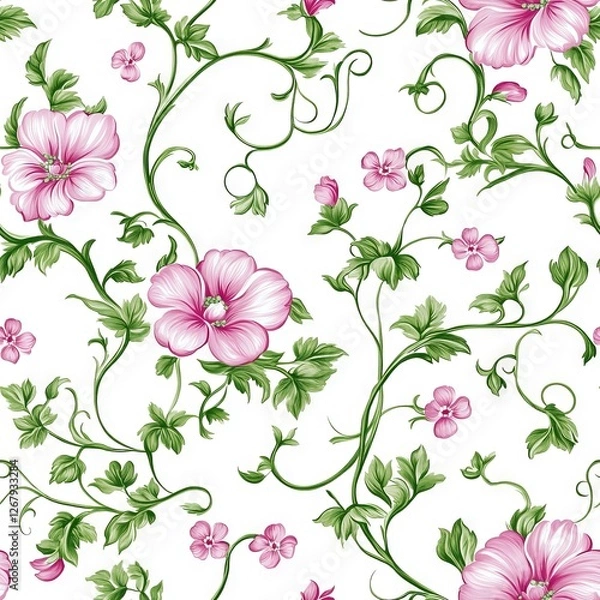 Fototapeta Seamless Pattern - Elegant pink floral pattern on white background