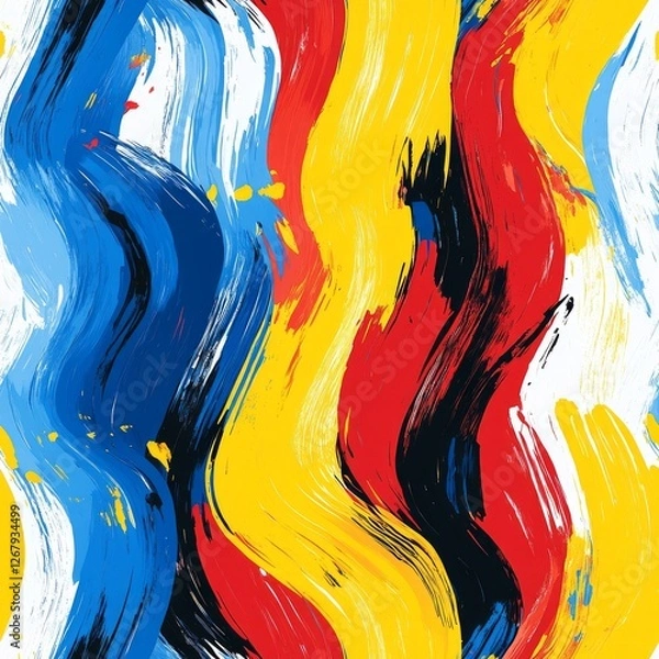Obraz Abstract flowing paint strokes in primary colors create a dynamic visual texture.