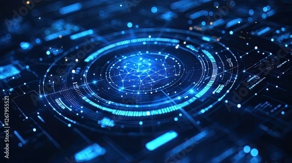 Fototapeta Abstract digital interface, futuristic technology, glowing network, circular design, for website background